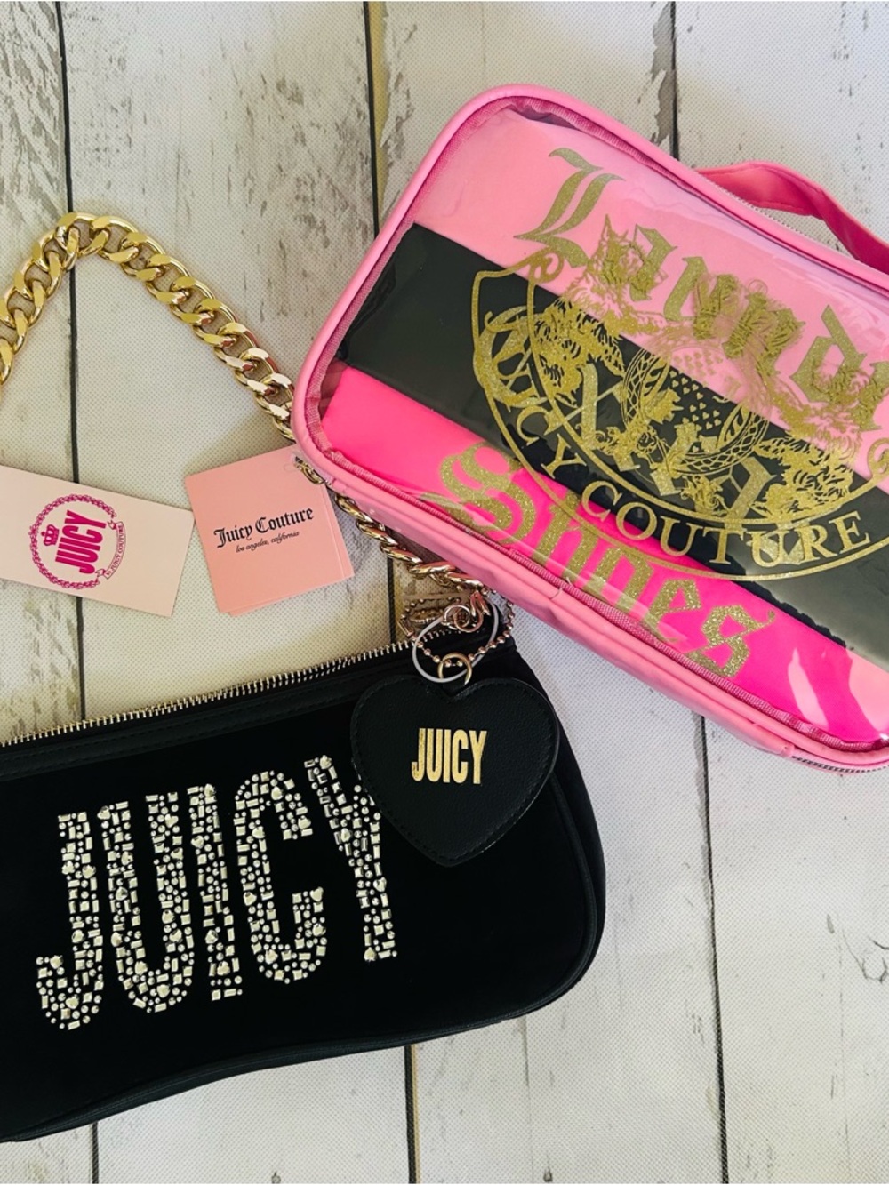 Juicy Couture Black velvet Shoulder Bag  Pink  travel packing cube Bundle